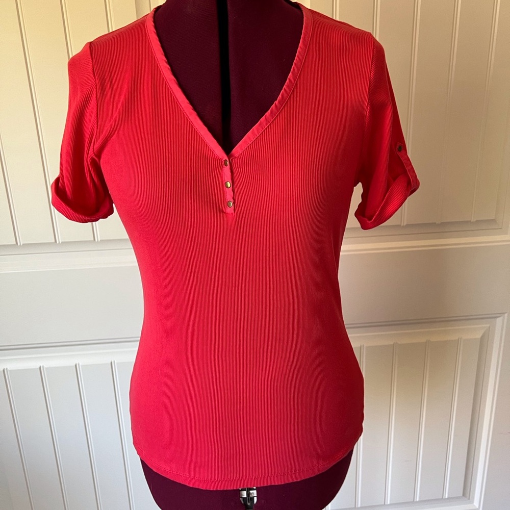 August Silk Coral Ribbed Top